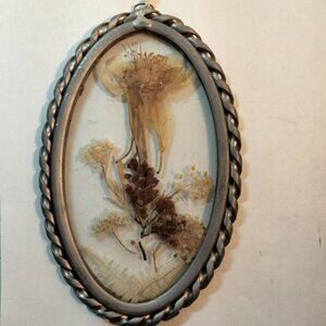 Vintage Oval Pressed Columbine Flower Wall Hanging Glass Metal Frame Colorado